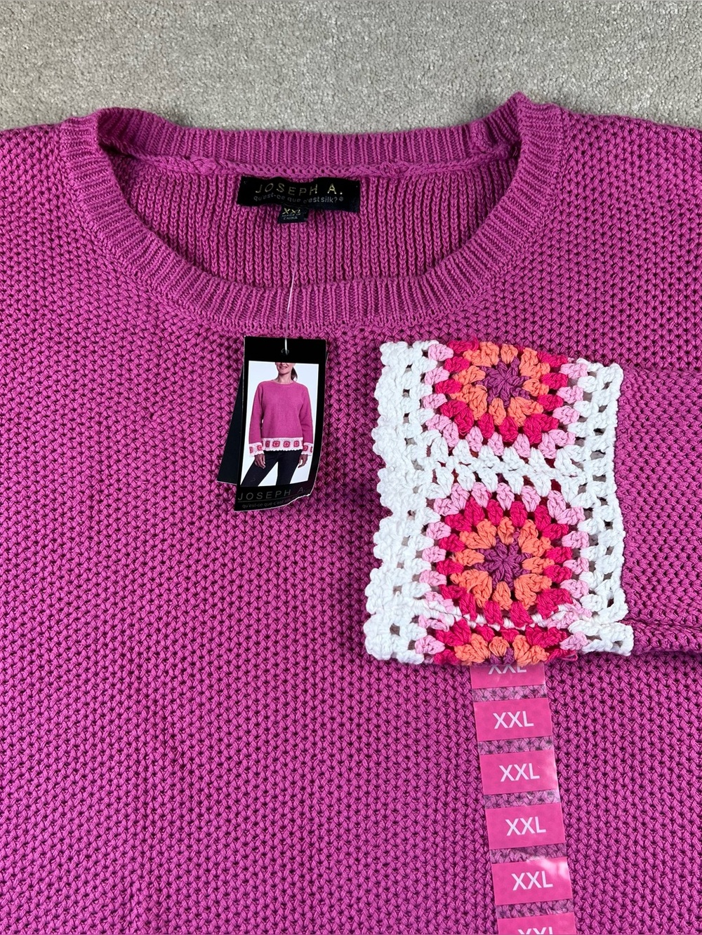 Joseph A Sweater Granny Square Knit Pink NWT Crew Neck 100% Casual Women's XXL